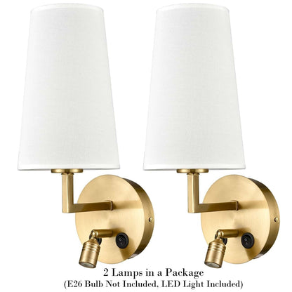 Ensemble de 2 appliques murales Morbihan, lampe murale en tissu avec port USB et interrupteur