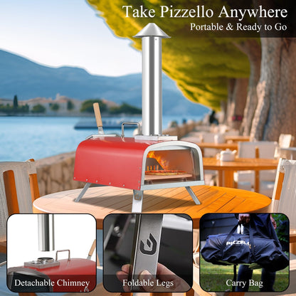 Four à pizza extérieur multi-combustible, cuiseur à pizza sur pierre avec brûleur à gaz et foyer à bois - 12 pouces