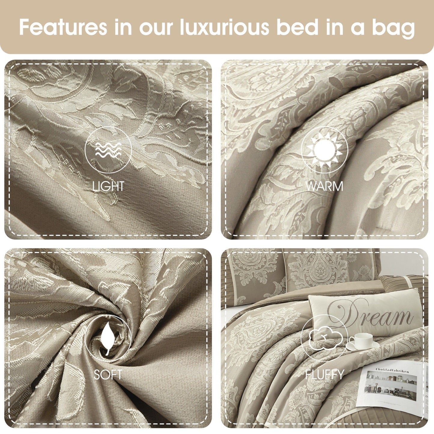 Ensemble de Couette Traditionnel Damassé 7 Pièces Nanshing Tiana