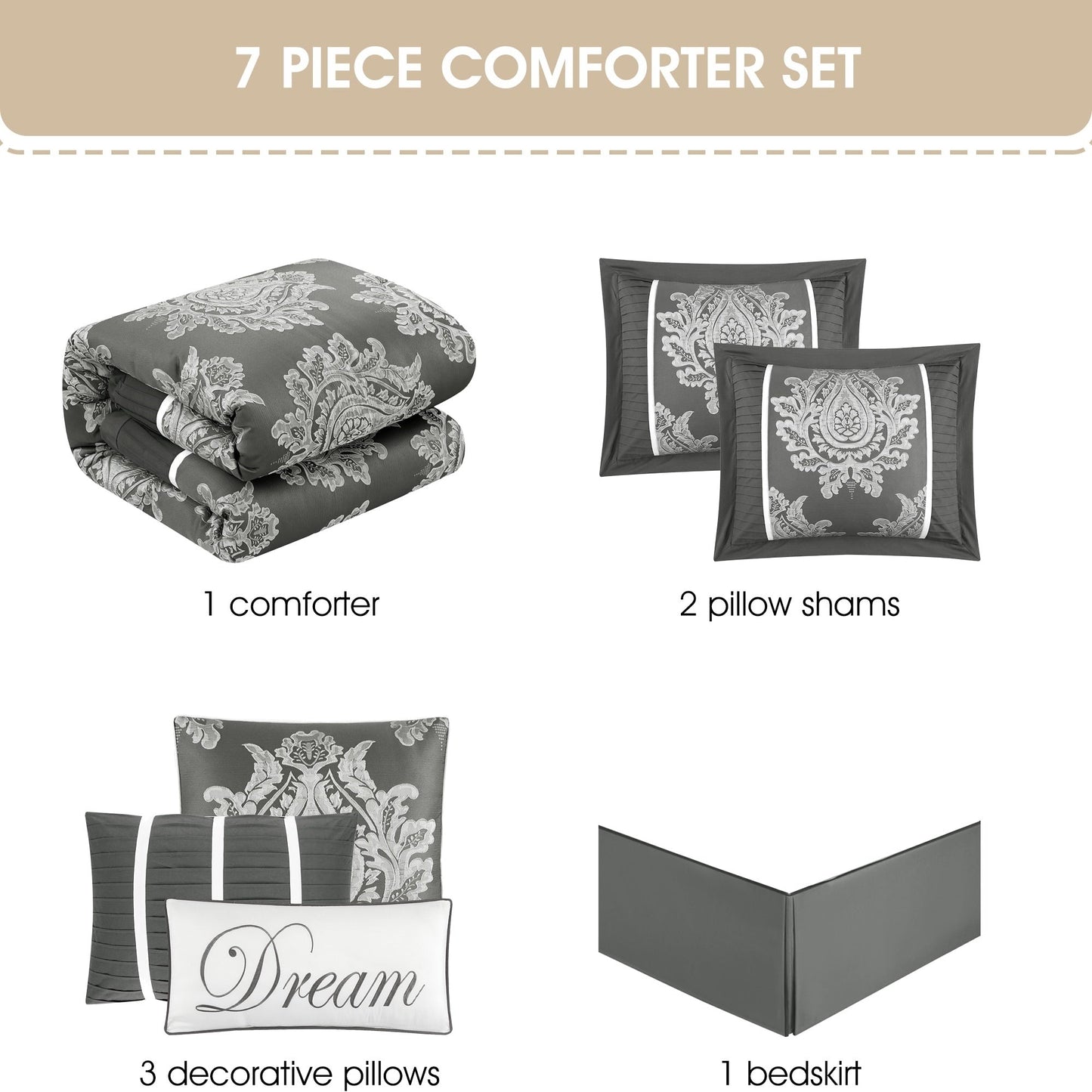 Ensemble de Couette Traditionnel Damassé 7 Pièces Nanshing Tiana