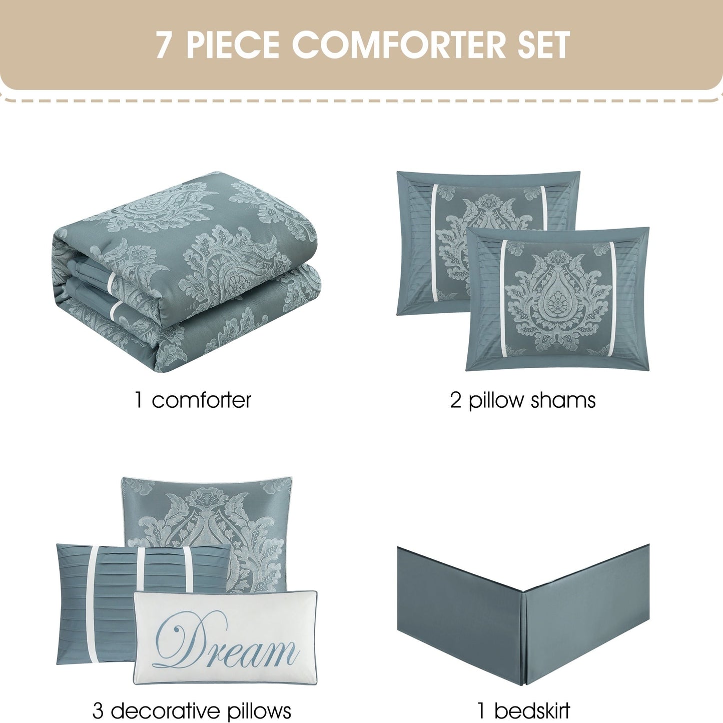 Ensemble de Couette Traditionnel Damassé 7 Pièces Nanshing Tiana