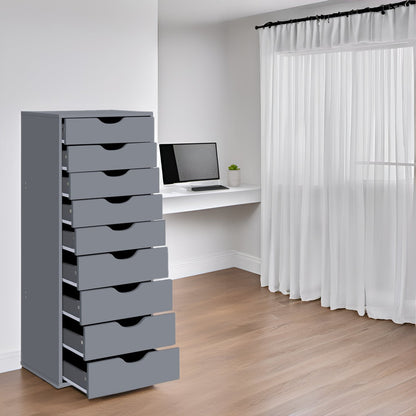 Armoire étroite en bois à 9 tiroirs avec coulisses à glissement fluide et étagère de rangement supérieure.