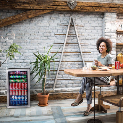Réfrigérateur à boissons Newair, capacité de 126 canettes, mini réfrigérateur avec porte en verre et étagères réglables, en acier inoxydable