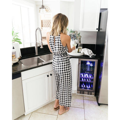 Réfrigérateur à vin et à boissons encastrable NewAir SplitShelf pour 9 bouteilles de vin et 48 canettes, en acier inoxydable.