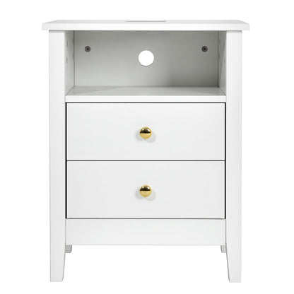 Ensemble de 2 tables de chevet avec station de recharge, table d'appoint avec 2 tiroirs, ports USB et prises électriques, pour lit.