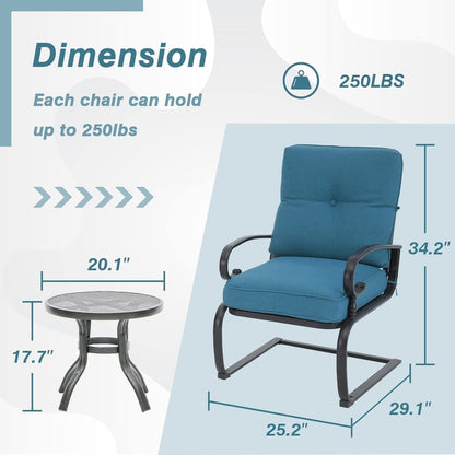 Nista Ensemble de bistro pour extérieur 3 pièces avec ressort en C, chaises de salle à manger avec coussins et table basse par Havenside Home