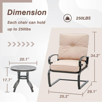 Nista Ensemble de bistro pour extérieur 3 pièces avec ressort en C, chaises de salle à manger avec coussins et table basse par Havenside Home
