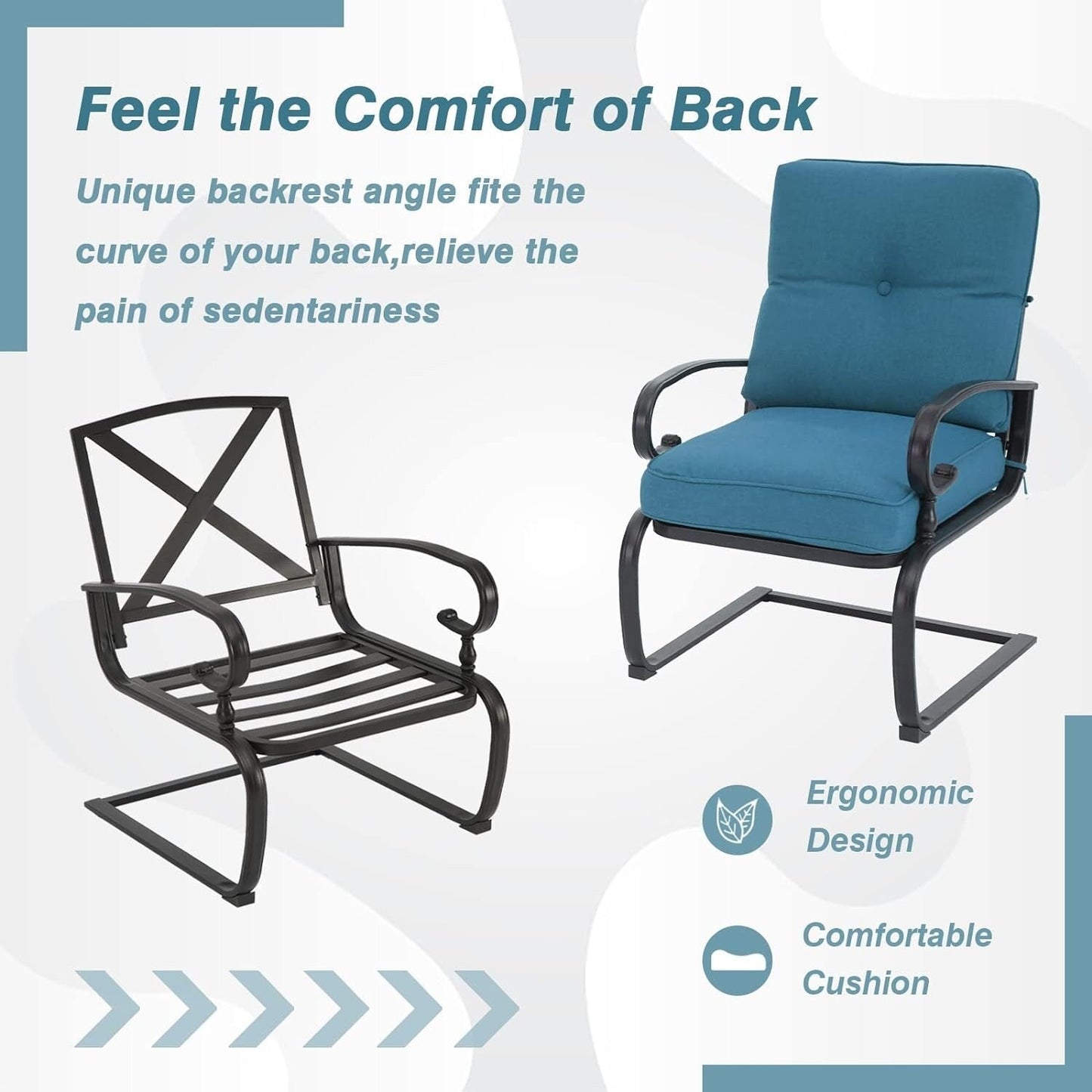 Nista Ensemble de bistro pour extérieur 3 pièces avec ressort en C, chaises de salle à manger avec coussins et table basse par Havenside Home