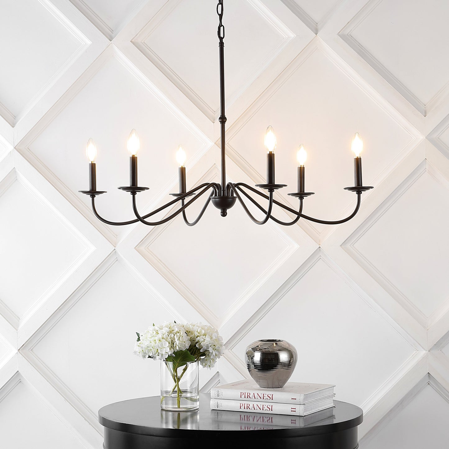 34.75 Lustre LED en fer à 6 lumières, par JONATHAN Y