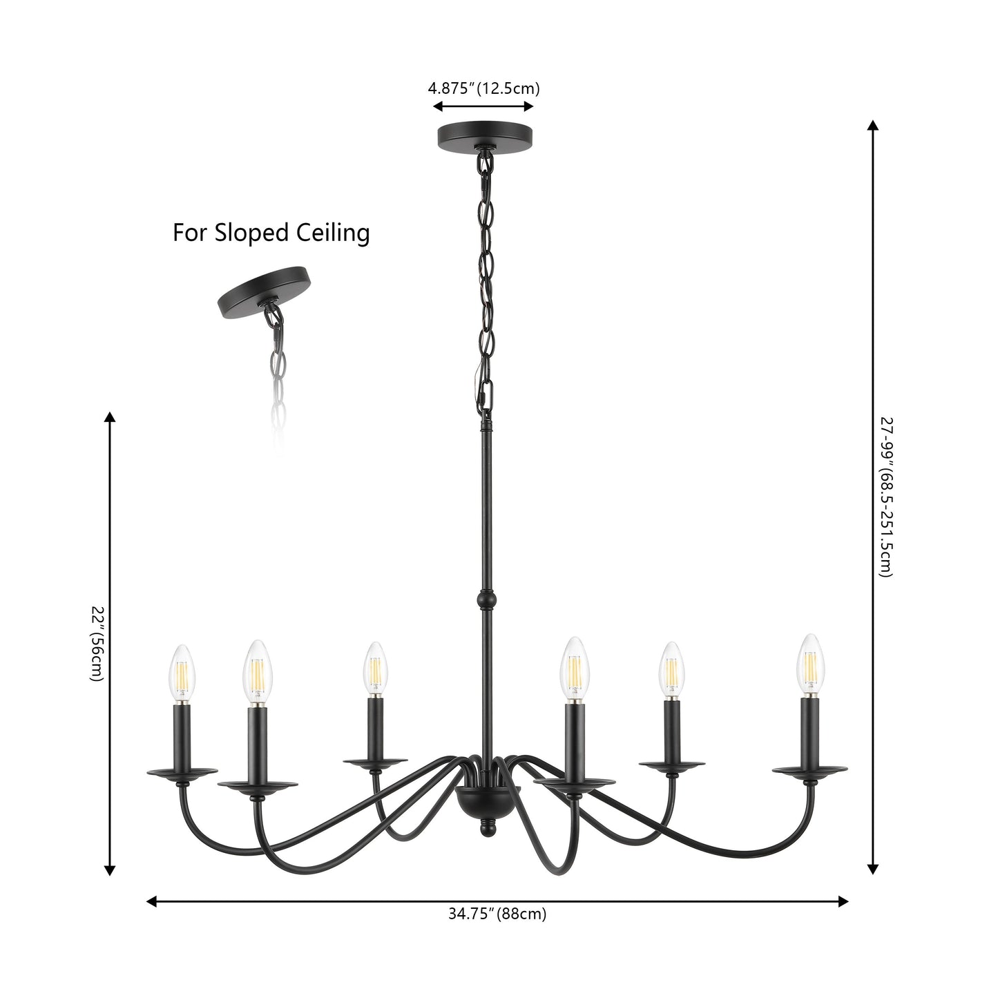 34.75 Lustre LED en fer à 6 lumières, par JONATHAN Y