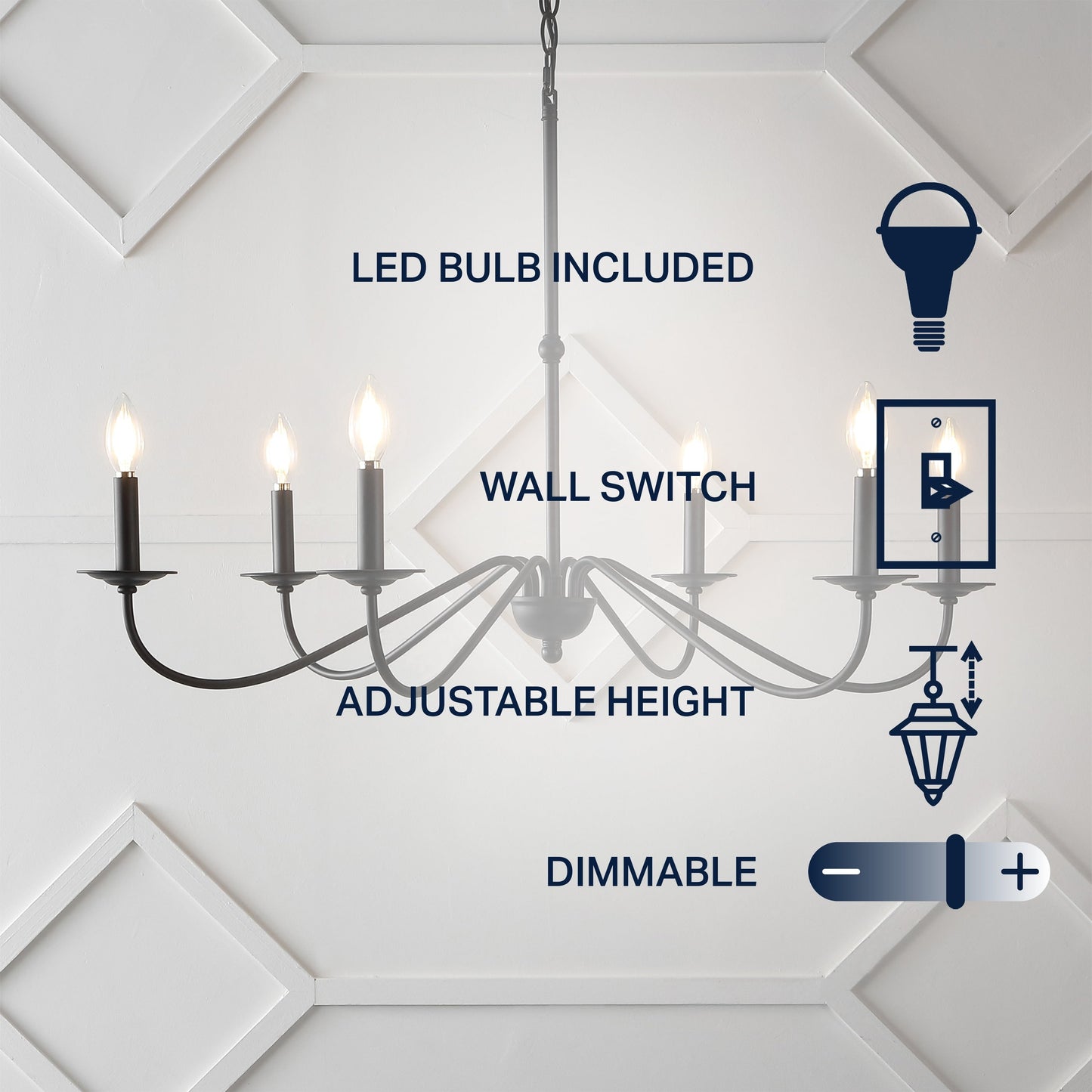 34.75 Lustre LED en fer à 6 lumières, par JONATHAN Y