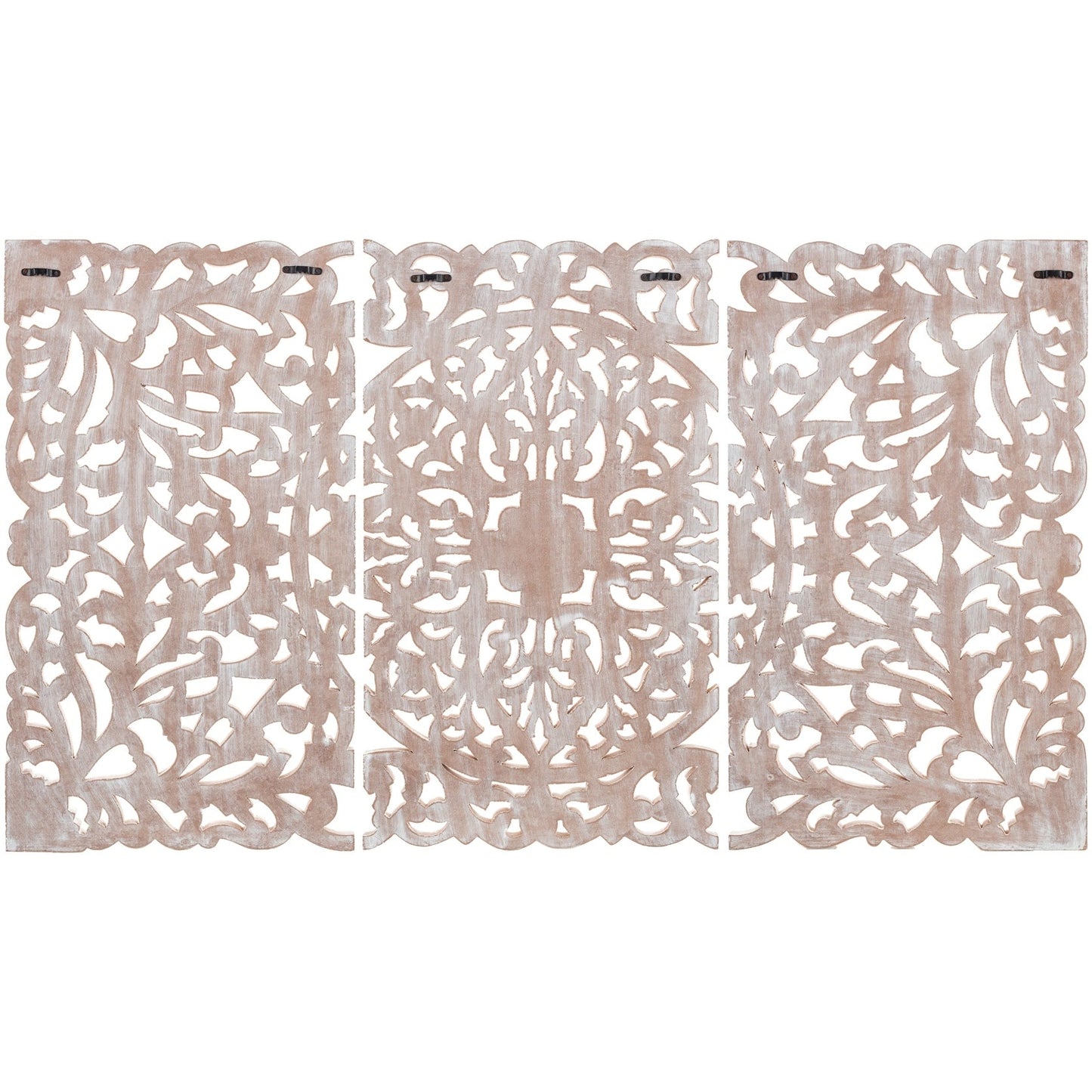 Norma - Tableau mural en bois naturel sculpté à la main, motif floral, 3 panneaux, 122 x 71 cm (48x28 pouces)