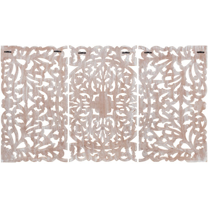 Norma - Tableau mural en bois naturel sculpté à la main, motif floral, 3 panneaux, 122 x 71 cm (48x28 pouces)