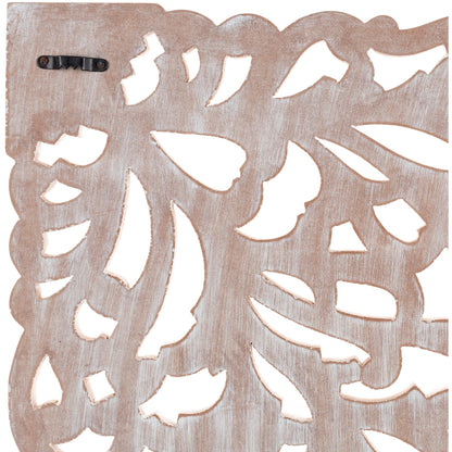Norma - Tableau mural en bois naturel sculpté à la main, motif floral, 3 panneaux, 122 x 71 cm (48x28 pouces)