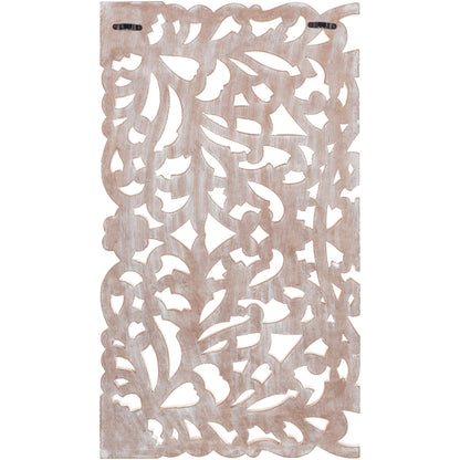 Norma - Tableau mural en bois naturel sculpté à la main, motif floral, 3 panneaux, 122 x 71 cm (48x28 pouces)
