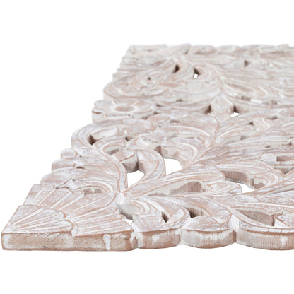 Norma - Tableau mural en bois naturel sculpté à la main, motif floral, 3 panneaux, 122 x 71 cm (48x28 pouces)