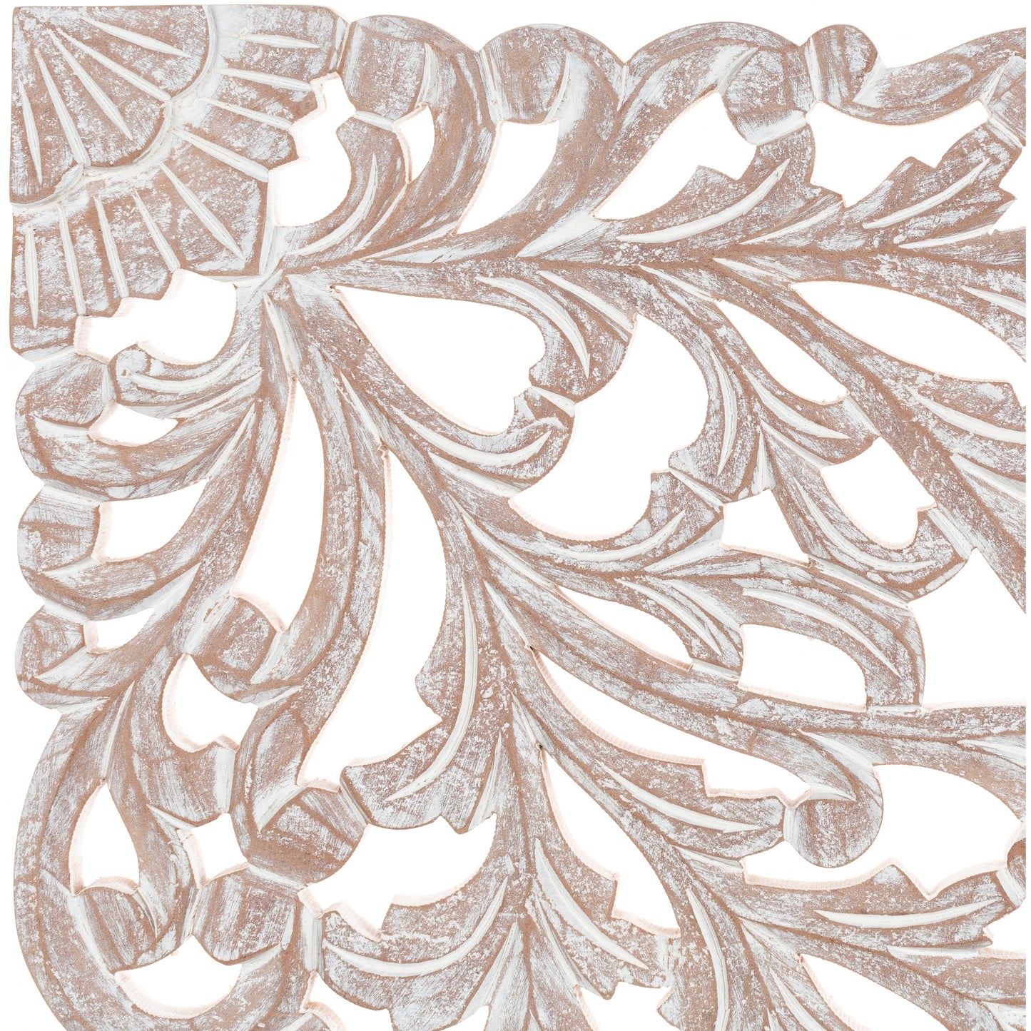 Norma - Tableau mural en bois naturel sculpté à la main, motif floral, 3 panneaux, 122 x 71 cm (48x28 pouces)