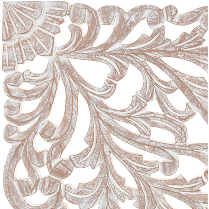 Norma - Tableau mural en bois naturel sculpté à la main, motif floral, 3 panneaux, 122 x 71 cm (48x28 pouces)