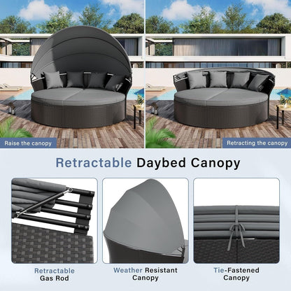 Ensemble de salon d'extérieur en osier Nuon, 4 ou 5 pièces, avec auvent, de la marque Havenside Home.