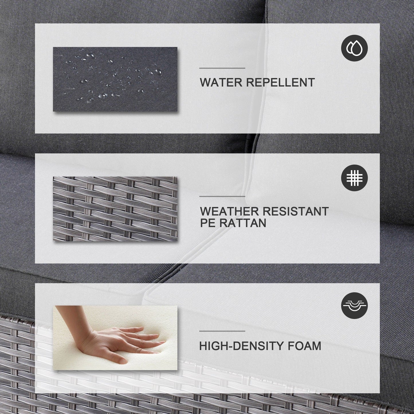 OVIOS Ensemble de meubles de jardin en osier pour extérieur, 5 pièces, avec dossier haut.