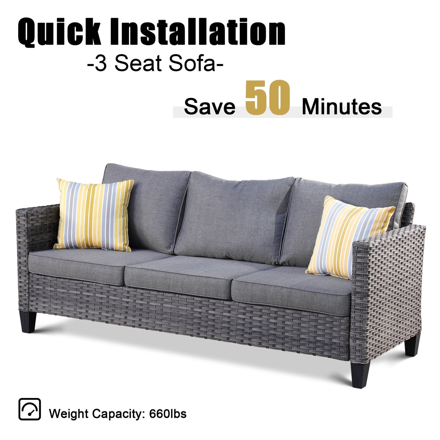 OVIOS Ensemble de meubles de jardin en osier pour extérieur, 5 pièces, avec dossier haut.