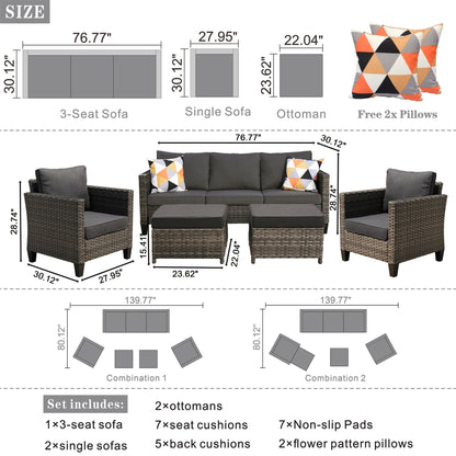 OVIOS Ensemble de meubles de jardin en osier pour extérieur, 5 pièces, avec dossier haut.