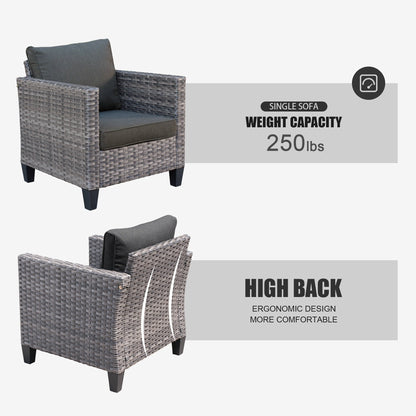 OVIOS Ensemble de meubles de jardin en osier pour extérieur, 5 pièces, avec dossier haut.