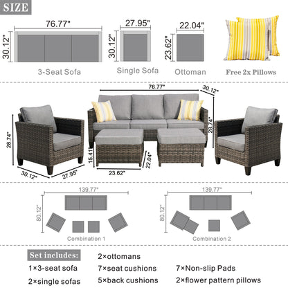 OVIOS Ensemble de meubles de jardin en osier pour extérieur, 5 pièces, avec dossier haut.