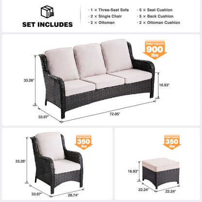 Ensemble de conversation OVIOS pour patio, 5 pièces, en osier, dossier haut.