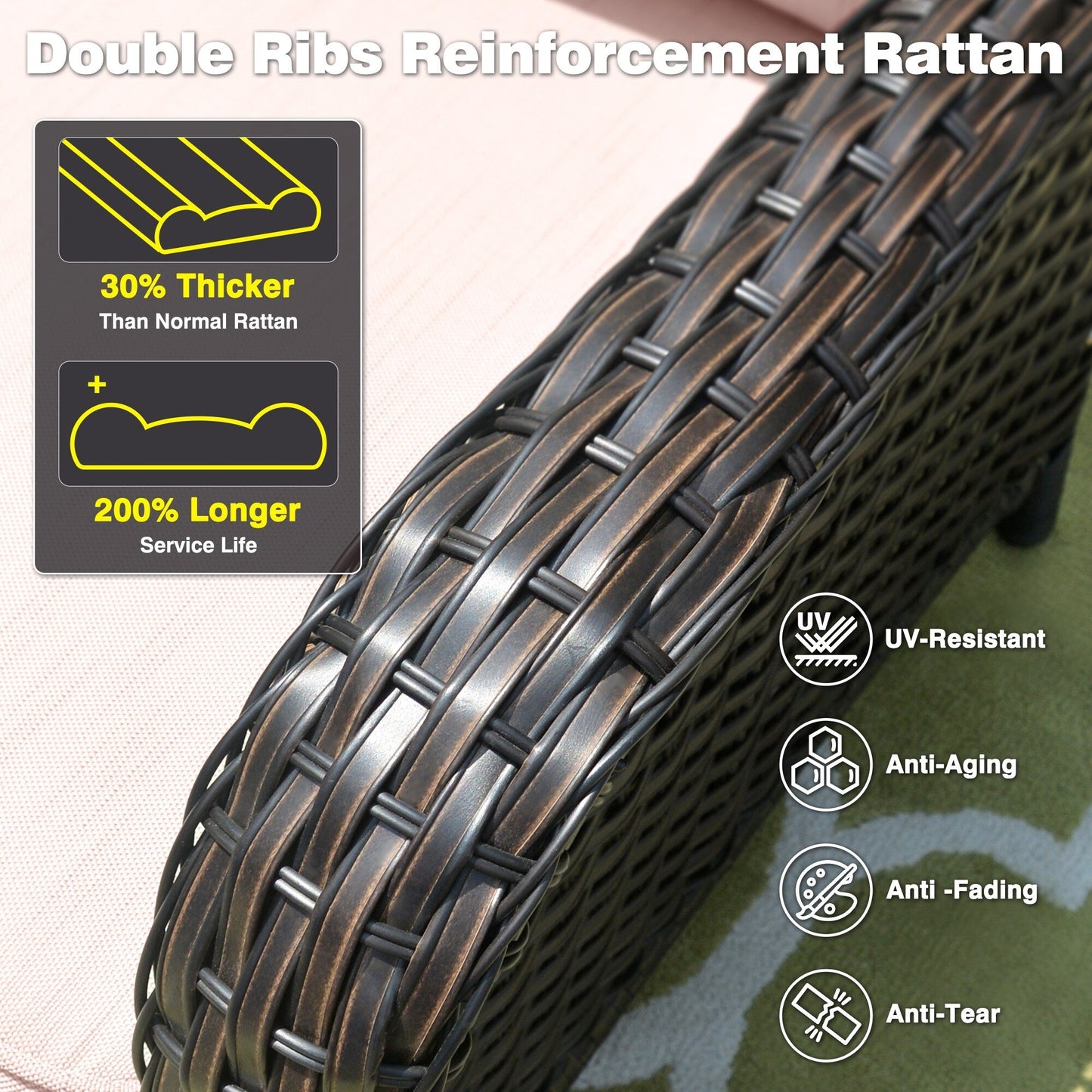 Ensemble de conversation OVIOS pour patio, 5 pièces, en osier, dossier haut.