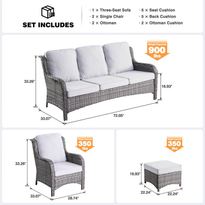 Ensemble de conversation OVIOS pour patio, 5 pièces, en osier, dossier haut.