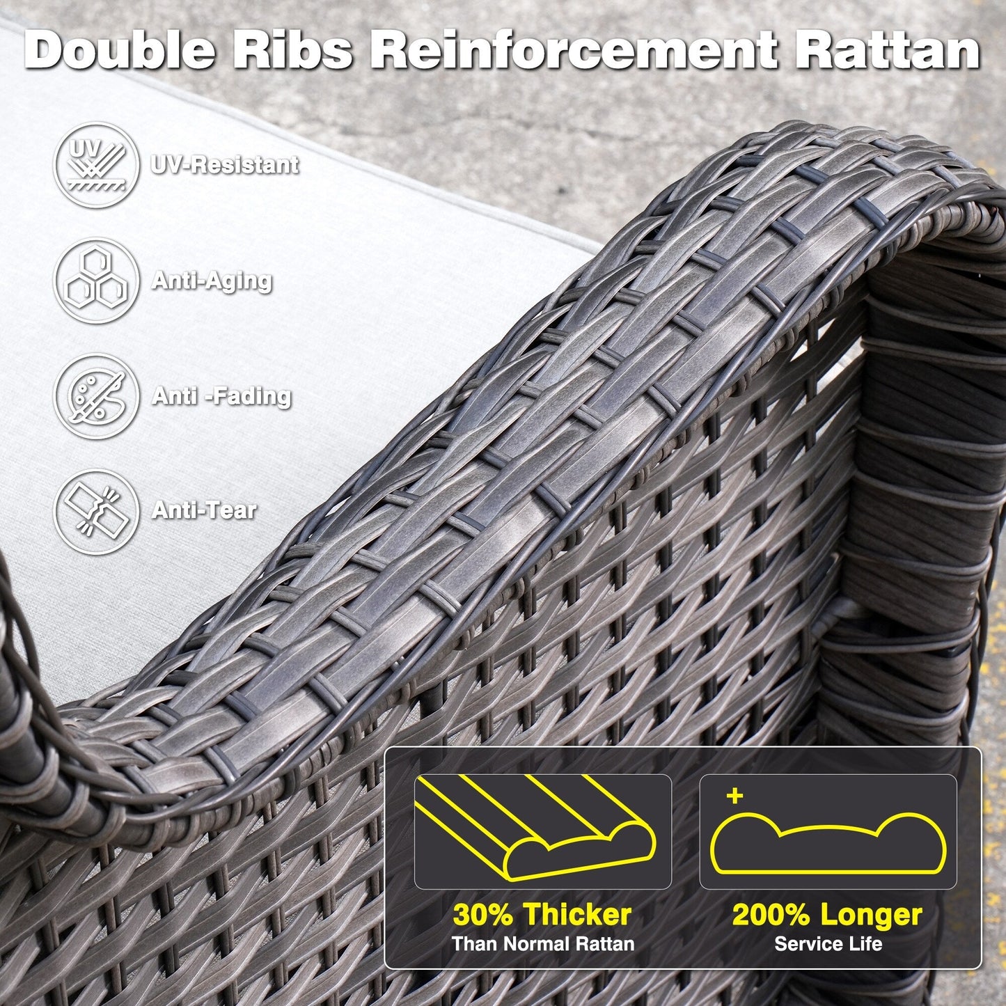 Ensemble de conversation OVIOS pour patio, 5 pièces, en osier, dossier haut.