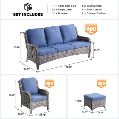 Ensemble de conversation OVIOS pour patio, 5 pièces, en osier, dossier haut.