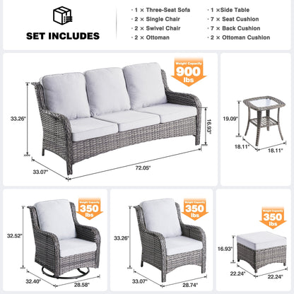 OVIOS Ensemble de meubles de jardin en osier 8 pièces avec chaise pivotante