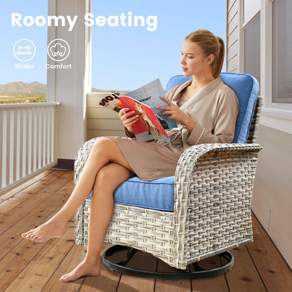 OVIOS Ensemble de 9 pièces en rotin pour extérieur avec chaise pivotante et table à feu.