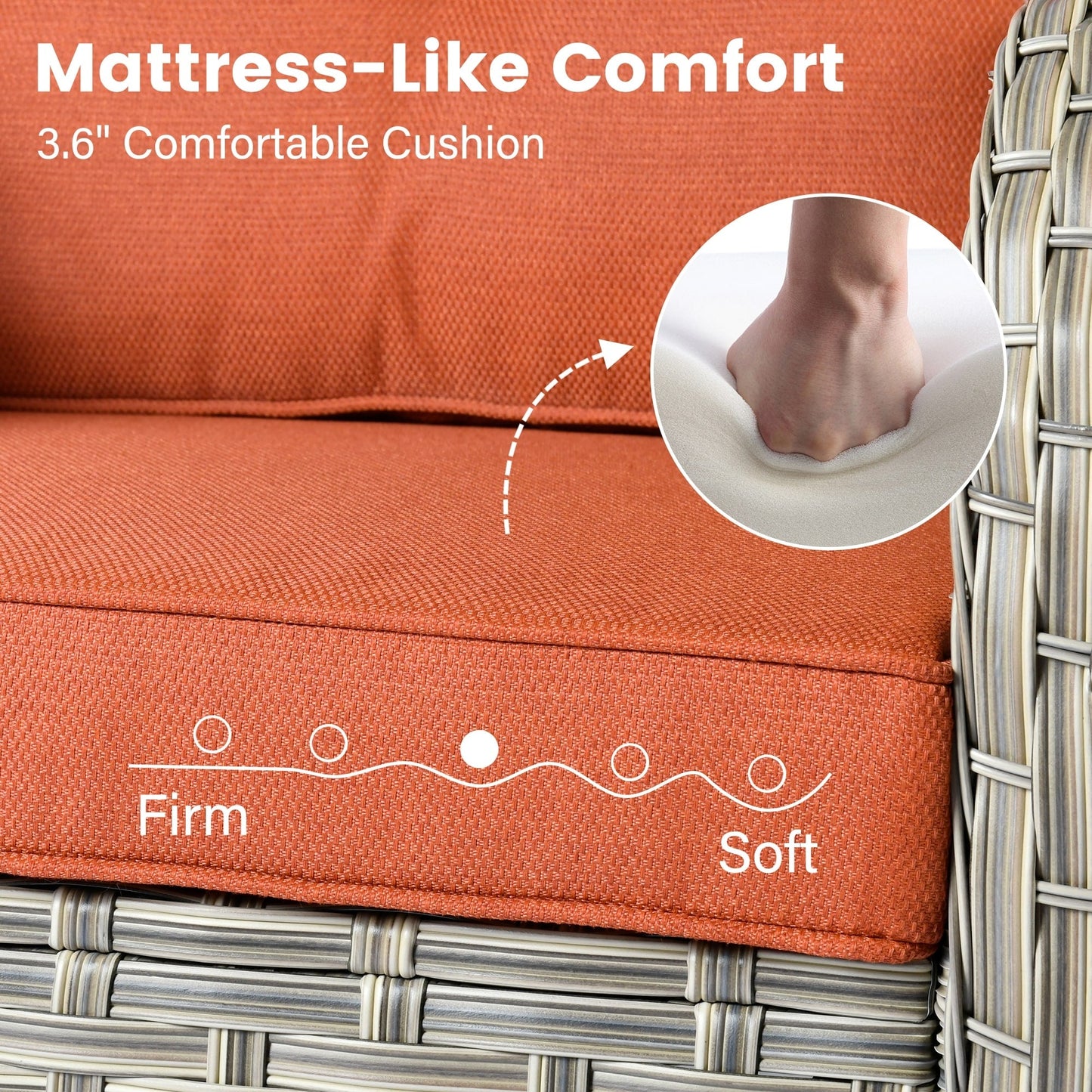 OVIOS Ensemble de 9 pièces en rotin pour extérieur avec chaise pivotante et table à feu.