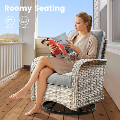 OVIOS Ensemble de 9 pièces en rotin pour extérieur avec chaise pivotante et table à feu.