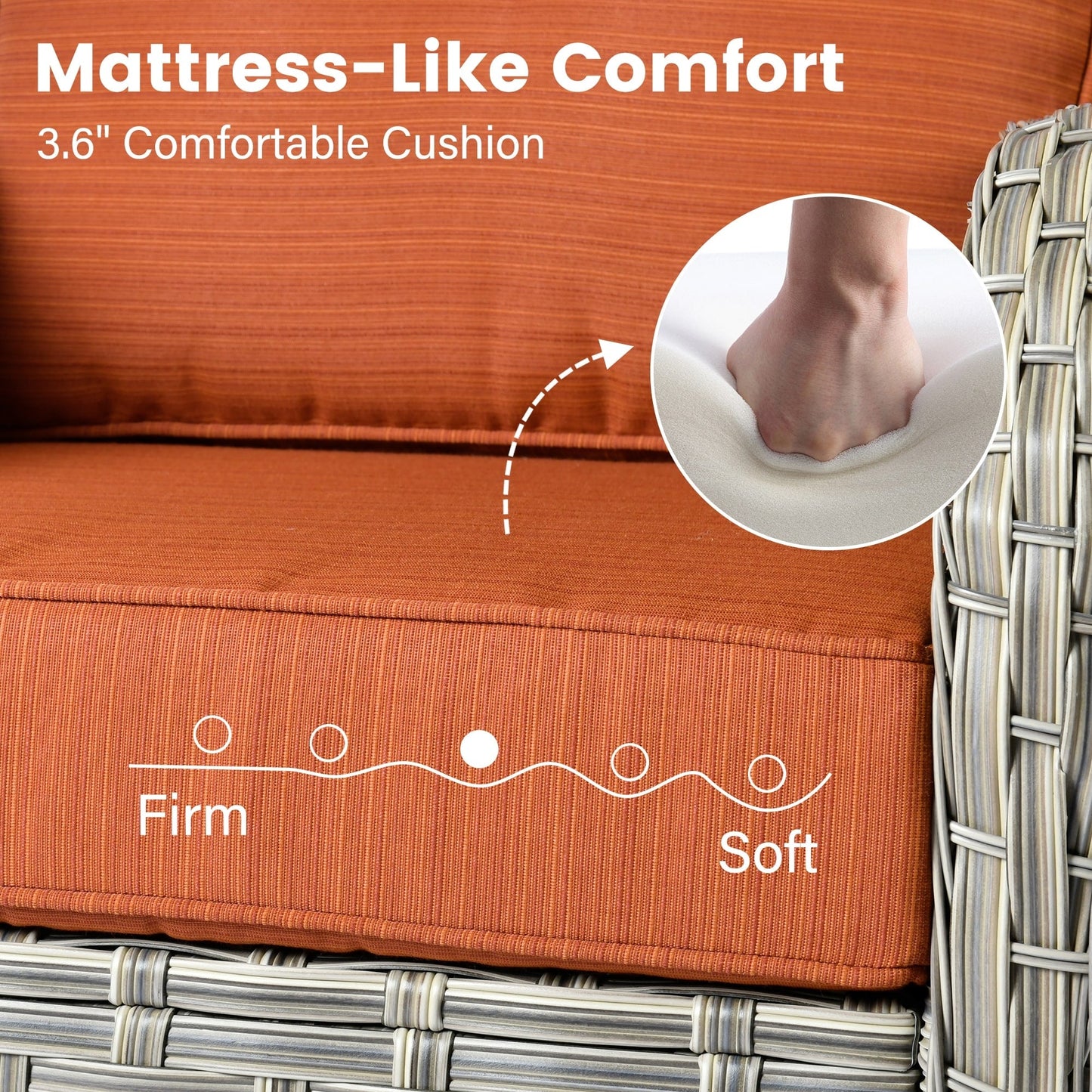 OVIOS Ensemble de 9 pièces en rotin pour extérieur avec chaise pivotante et table à feu.