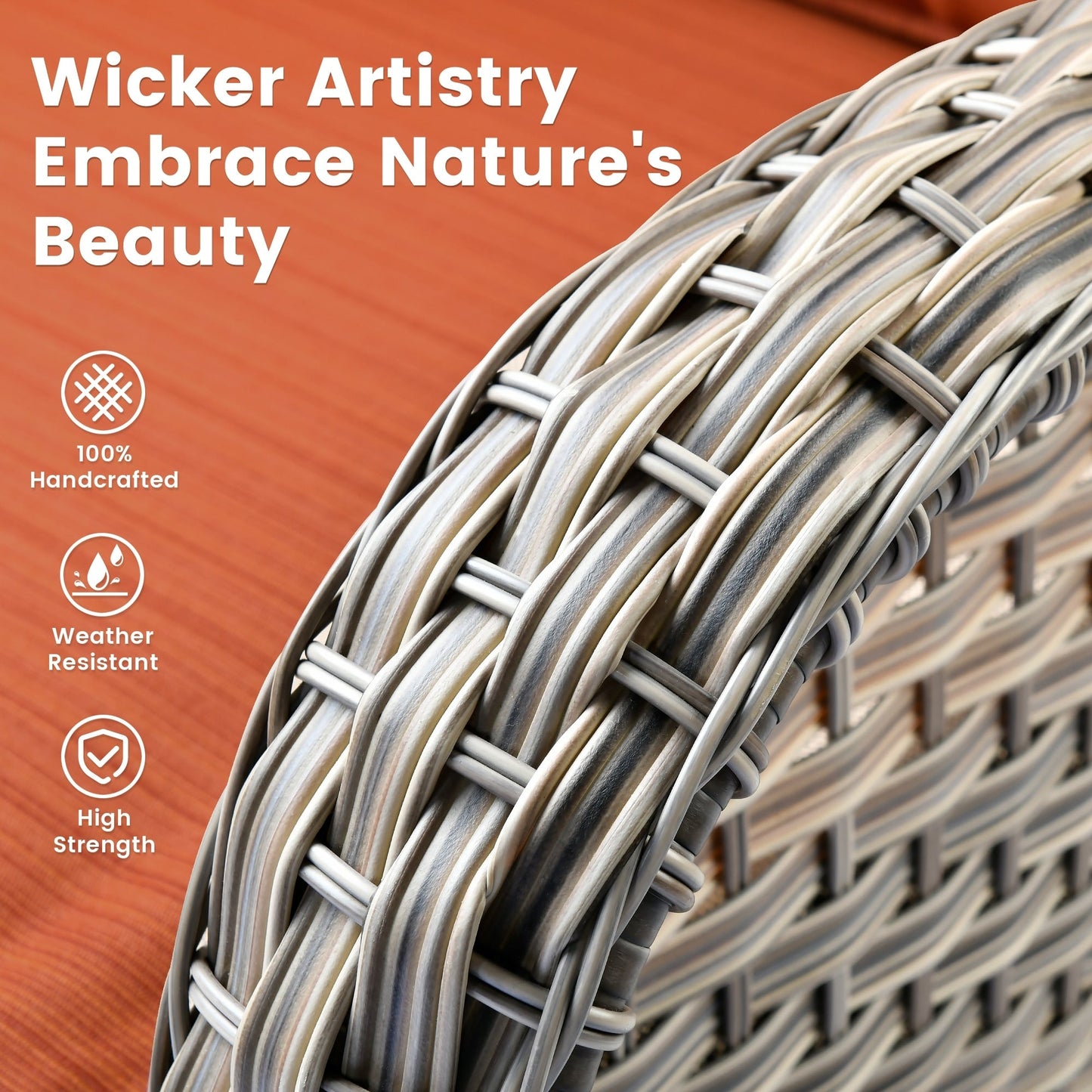 OVIOS Ensemble de 9 pièces en rotin pour extérieur avec chaise pivotante et table à feu.