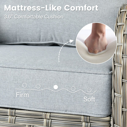 OVIOS Ensemble de 9 pièces en rotin pour extérieur avec chaise pivotante et table à feu.