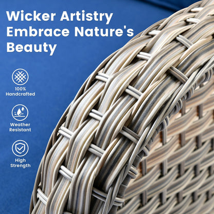 OVIOS Ensemble de 9 pièces en rotin pour extérieur avec chaise pivotante et table à feu.