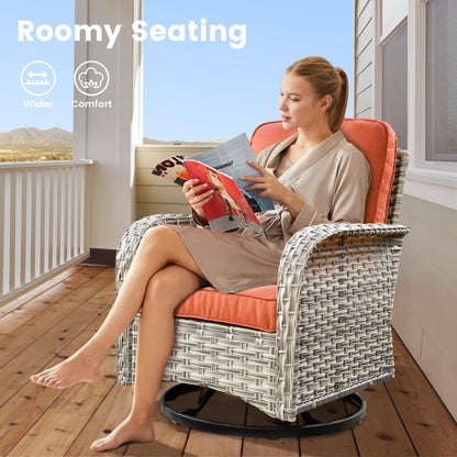 OVIOS Ensemble de 9 pièces en rotin pour extérieur avec chaise pivotante et table à feu.