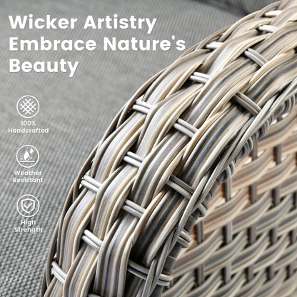 OVIOS Ensemble de 9 pièces en rotin pour extérieur avec chaise pivotante et table à feu.