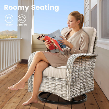 OVIOS Ensemble de 9 pièces en rotin pour extérieur avec chaise pivotante et table à feu.