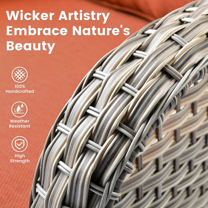 OVIOS Ensemble de 9 pièces en rotin pour extérieur avec chaise pivotante et table à feu.