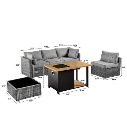 OVIOS Ensemble de salon en osier avec assises profondes, 11 pièces, chaises pivotantes, foyer.