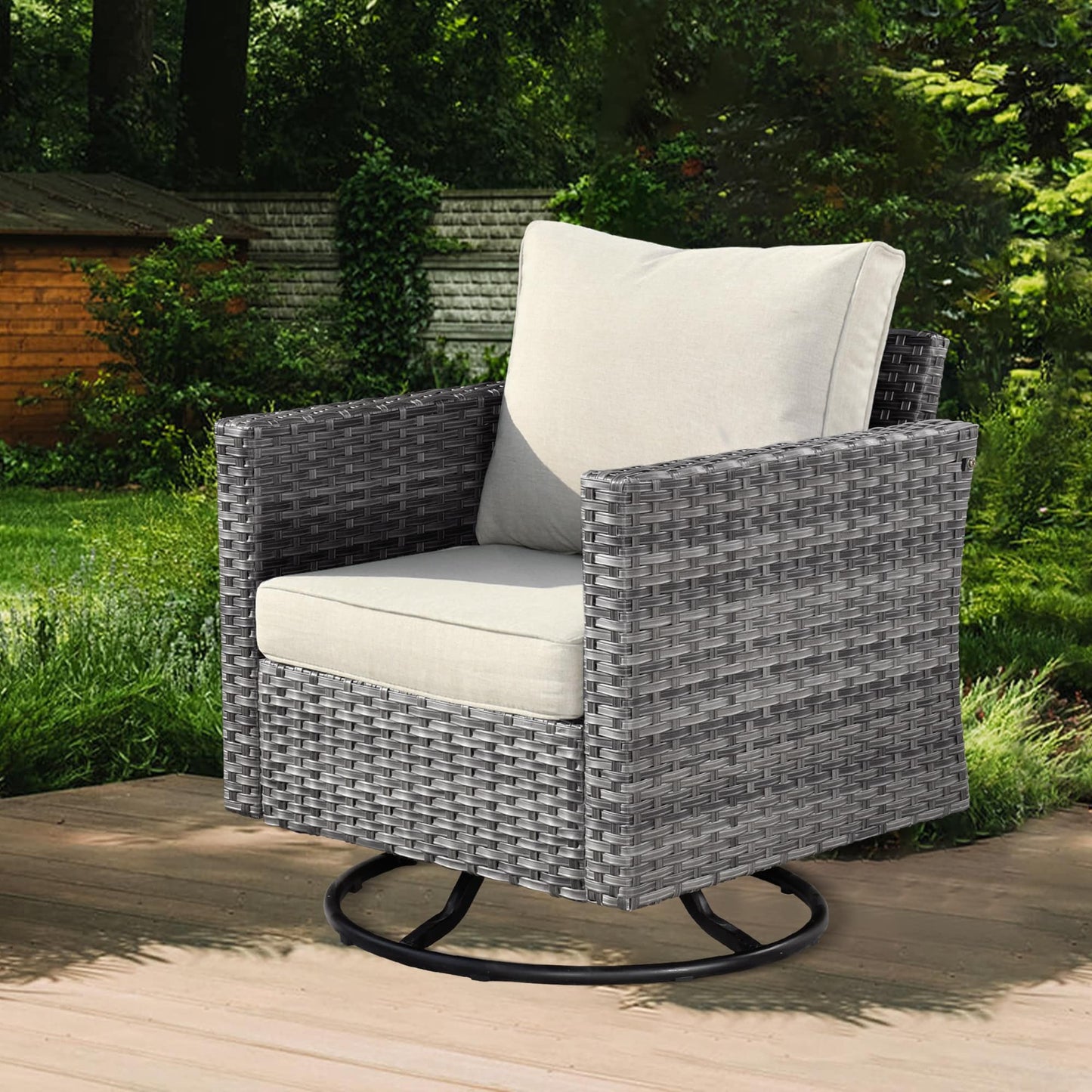 OVIOS Ensemble de salon en osier avec assises profondes, 11 pièces, chaises pivotantes, foyer.