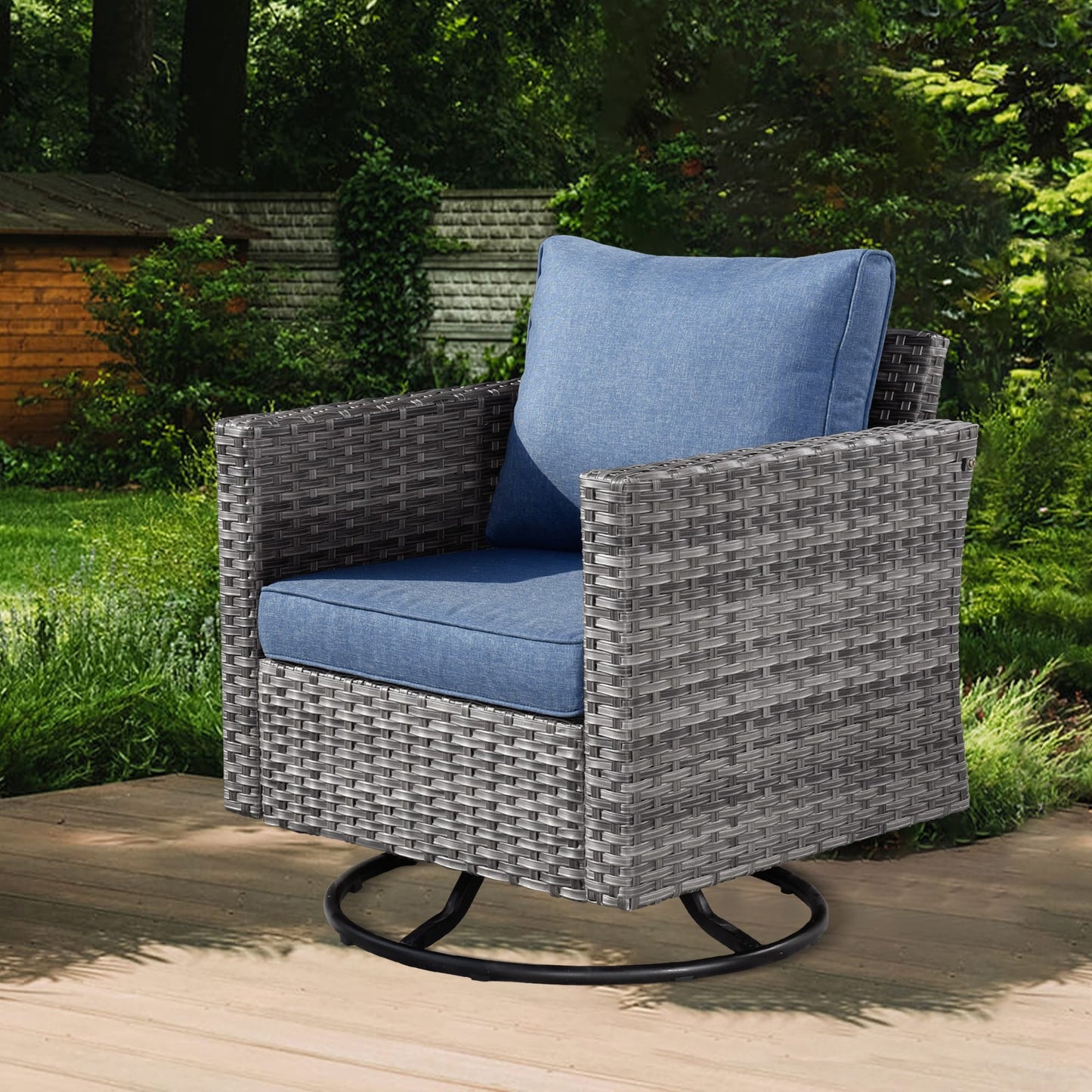 OVIOS Ensemble de salon en osier avec assises profondes, 11 pièces, chaises pivotantes, foyer.