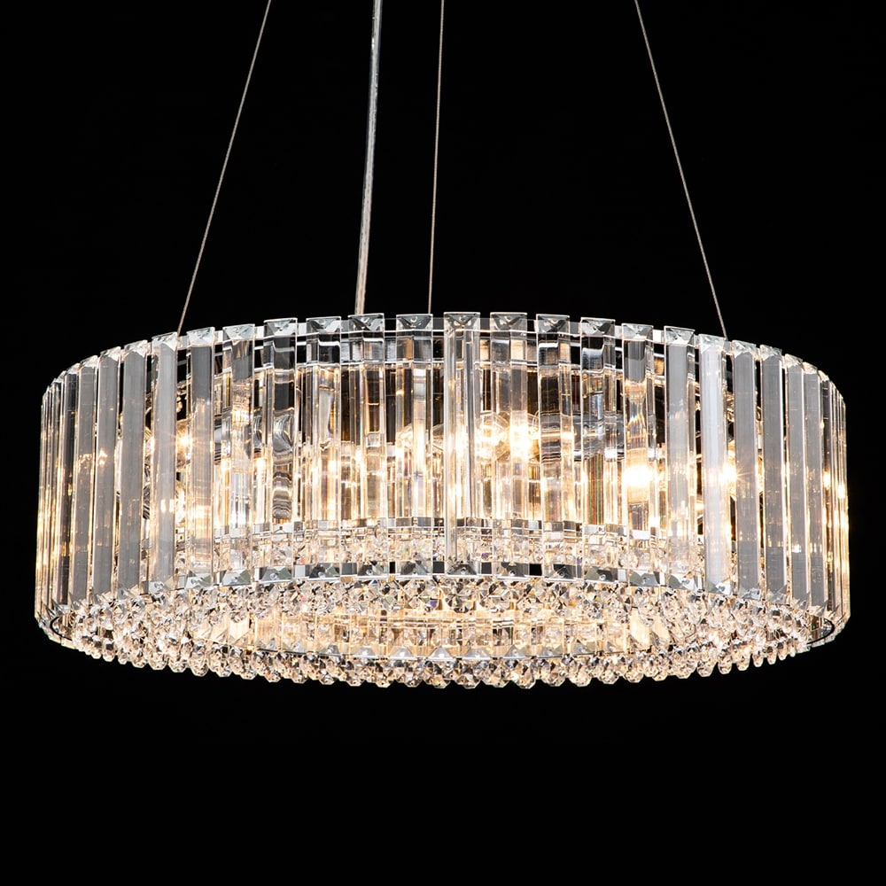 OYIPRO Lustre moderne rond en cristal à 6/8/12 lumières, suspension en forme de tambour pour îlot de cuisine