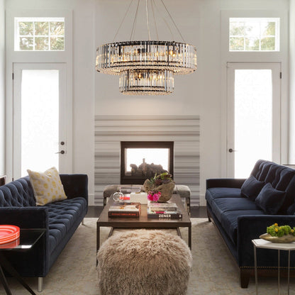 OYIPRO Lustre moderne rond en cristal à 6/8/12 lumières, suspension en forme de tambour pour îlot de cuisine